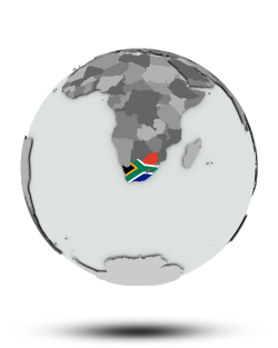 South Africa map on a globe