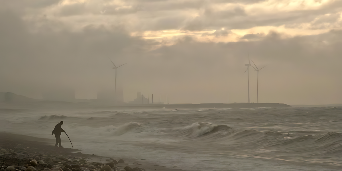 Caribbean storm and wind turbines. Climate and investment.