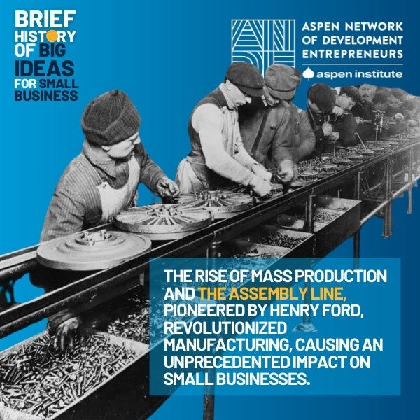 The rise of mass production and the assembly line, pioneered by Henry Ford, revolutionized manufacturing, CAUSING AN UNPRECEDENTED IMPACT ON SMALL BUSINESSES.