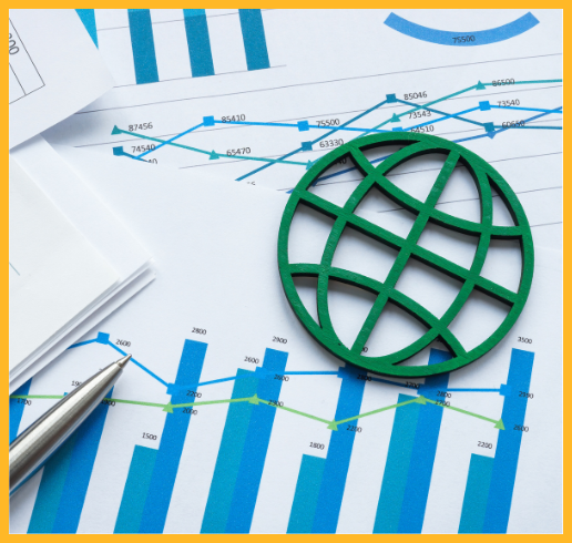 Metrics graphics with the green globe representation.