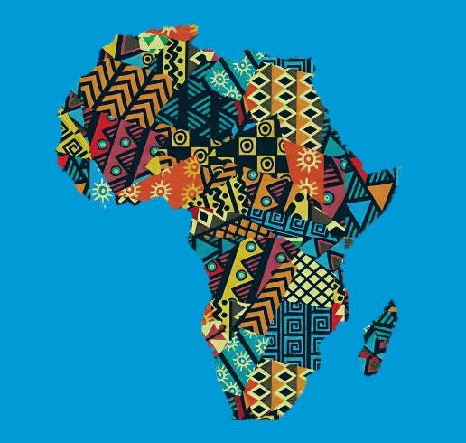 Map of Africa as a fabric patchwork art.