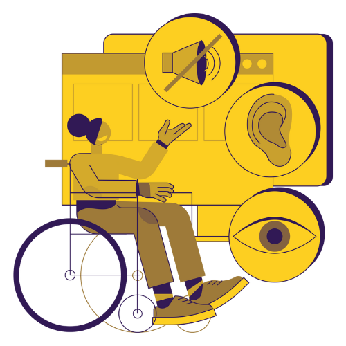 Digital accessibility, sound, ear, eye icons