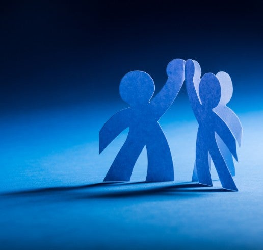 Paper Cut People High Five in blue colors