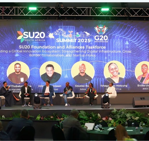 Panel discussion at the G20 Summit in South Africa. Ercilia Mata, ANDE South Africa Chapter Head in the right.