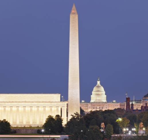 Washington, DC view of the National Mall, from the Lincoln Memorial to the Capitol, showing the Washington Monument.