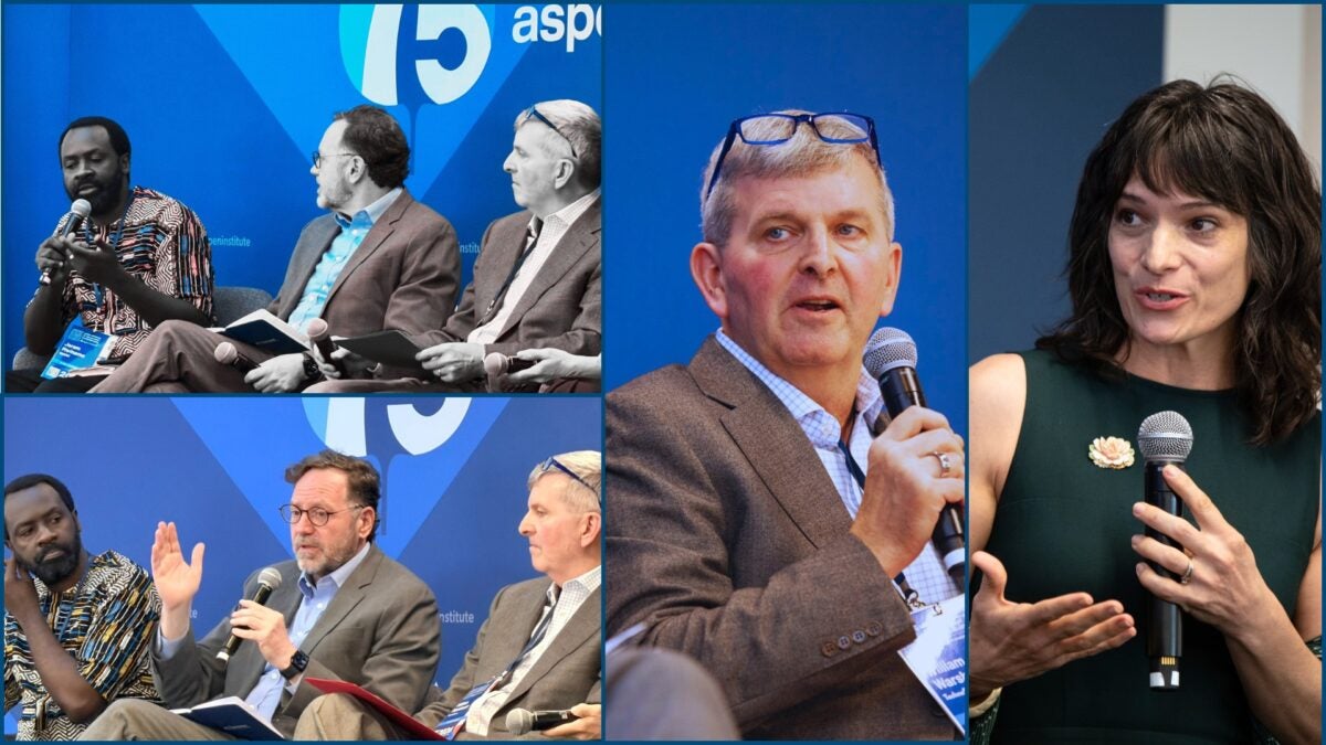  April 13 opening plenary at ANDE's 2026 Leadership Convening, "Foreign Assistance at a Crossroads," brought together three perspectives on a sector under pressure: James Mazzarella, Senior Director of the Freedom and Prosperity Center at the Atlantic Council; William Warshauer, President and CEO of TechnoServe; and Joram Mwinamo, CEO of SNDBX | The Village Formula. Kate Scaife Diaz, ANDE's Director of Global Programs, moderated.